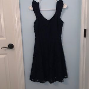 Navy, v-neck, ruffle sleeve dress
